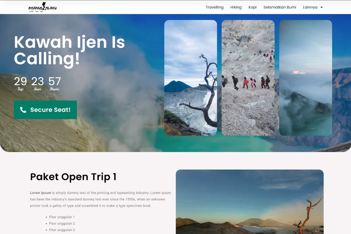 Preview Template Landing Page Open Trip V2