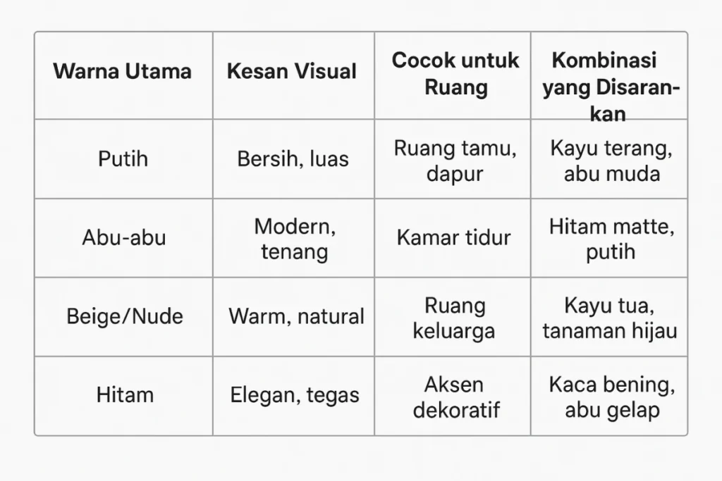 tabel kombinasi warna