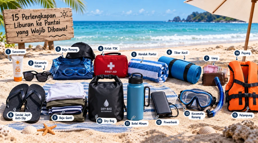 Perlengkapan liburan di pantai