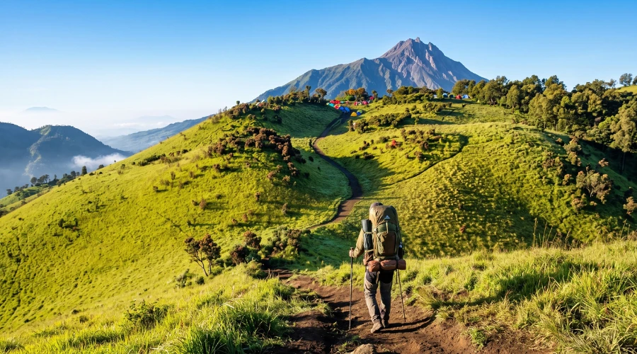 pendaki yang menuju puncak gunung merbabu