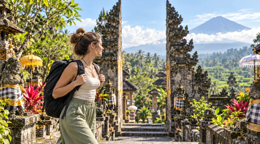 Traveller yang menjelajahi keindahan tempat wisata di Bali