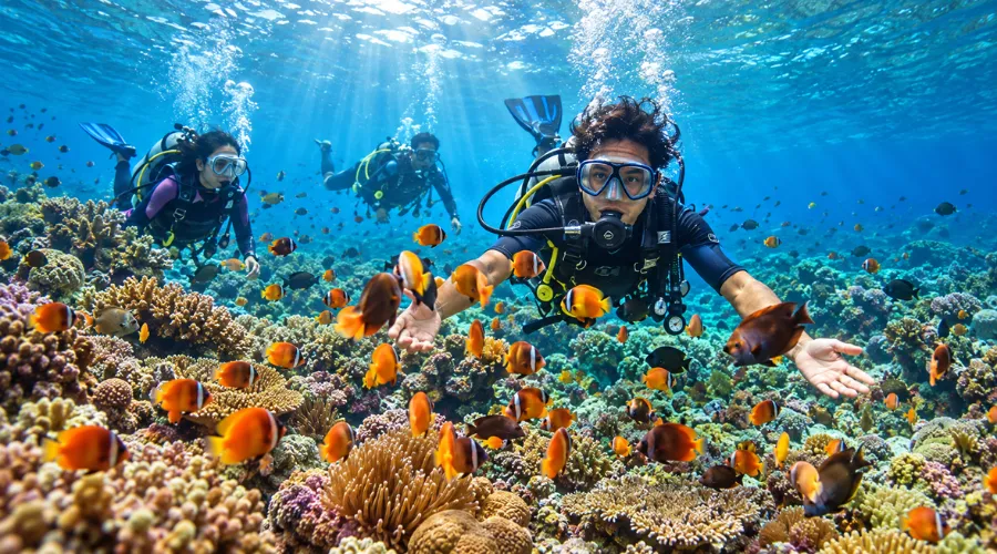 Sekumpulan penyeleman menikmati keindahan laut Bali dari dekat.